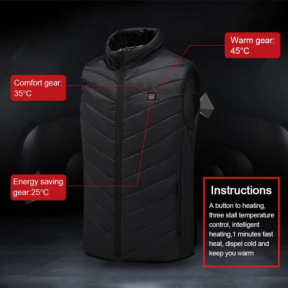 Winter USB Electric Heating Tank Top Sleeveless Warm Jacket Unisex Super Large S-8XL Outdoor 241111
