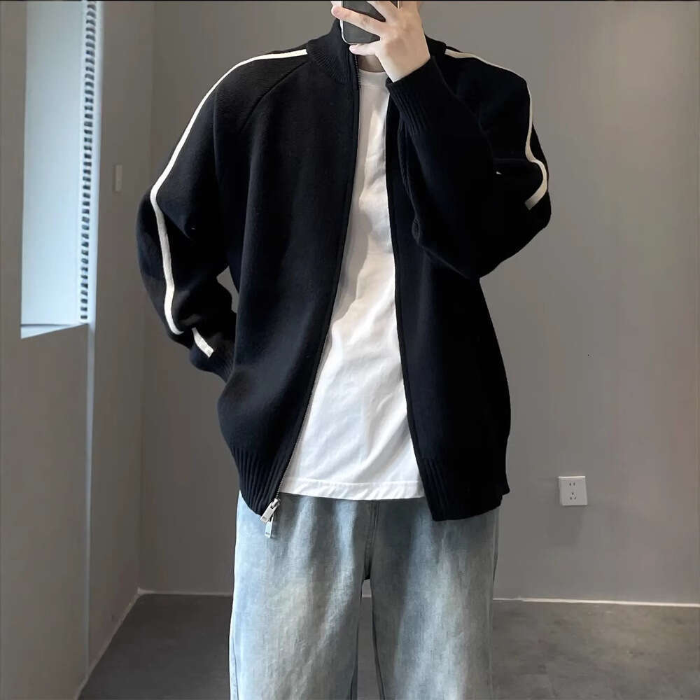 Knitted Cardigan Fashion Autumn Men's Coat 2024 New Item Stand Up Collar Loose Versatile Casual Sweater