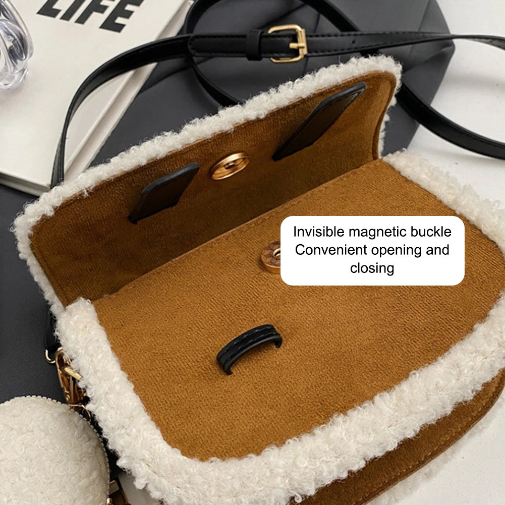 DHXJ Women Fashion Shoulder Vintage Fluffy Satchel with Coin Purse Pouch Top Handle Bag for Autumn and Winter 241115