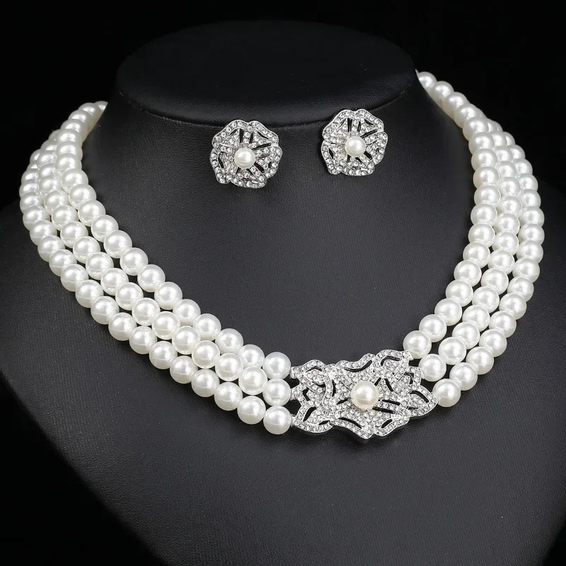 Freshwater Pearl Water Diamond Womens Necklace Earrings Bracelet 3-Piece er Wedding Charm Girl Jewelry Set 241115