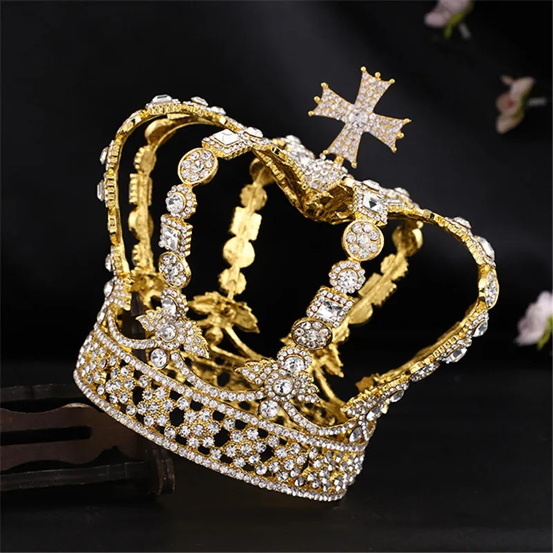 Mens Cross Crown Baroque Bridal Wedding Crown Royal Queen Headwear Birthday Party Hair Jewelry Accessories Ball Dress 241114