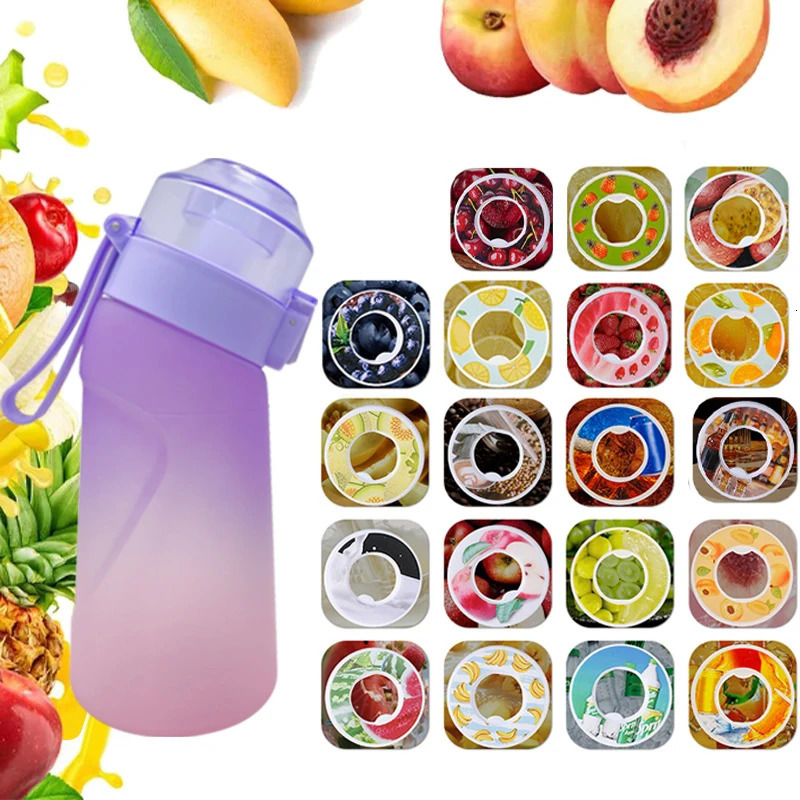 LUSQI 500ml Water Bottle With 1pc Random Flavor Pods Portable Transparent With Straw Leak Proof Suitable for Outdoor Sports 240415
