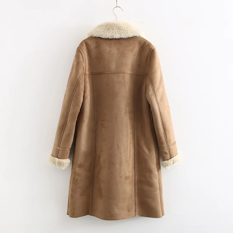 Winter thick warm long suede jacket Parka Trench synthetic wool sheepskin coat retro womens coat 241115