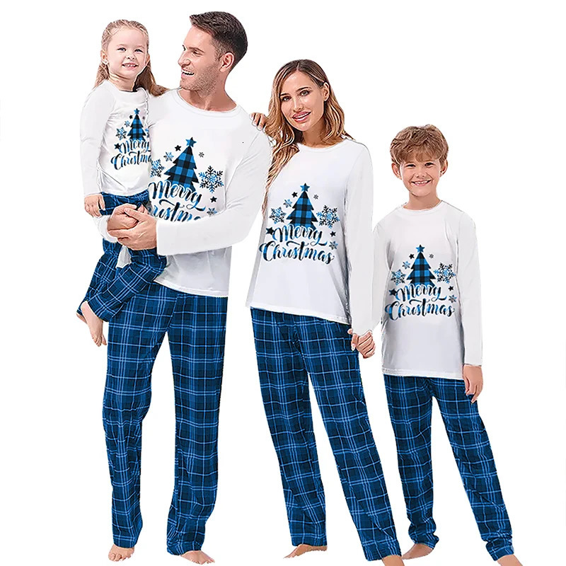 Christmas Family Matching Pajamas Sets Christmas PJs Letter Print Top and Plaid Pants Jammies Sleepwear 241114