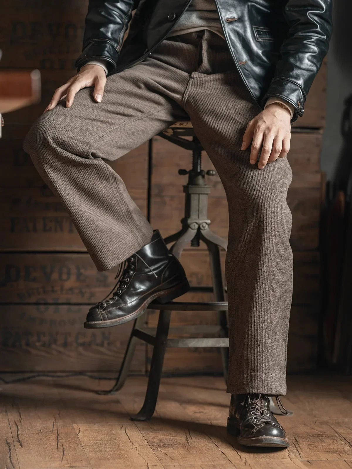 Bronson Lot 929 Retro Pique Striped Work Pants Salt and Pepper Winter Mens Casual Trouser 241115