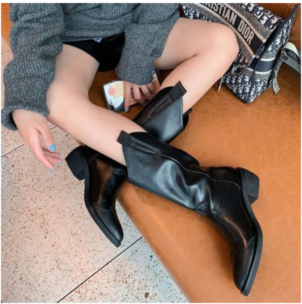 Brown Medium Length V-neck Retro Knight Boots Size35-43.