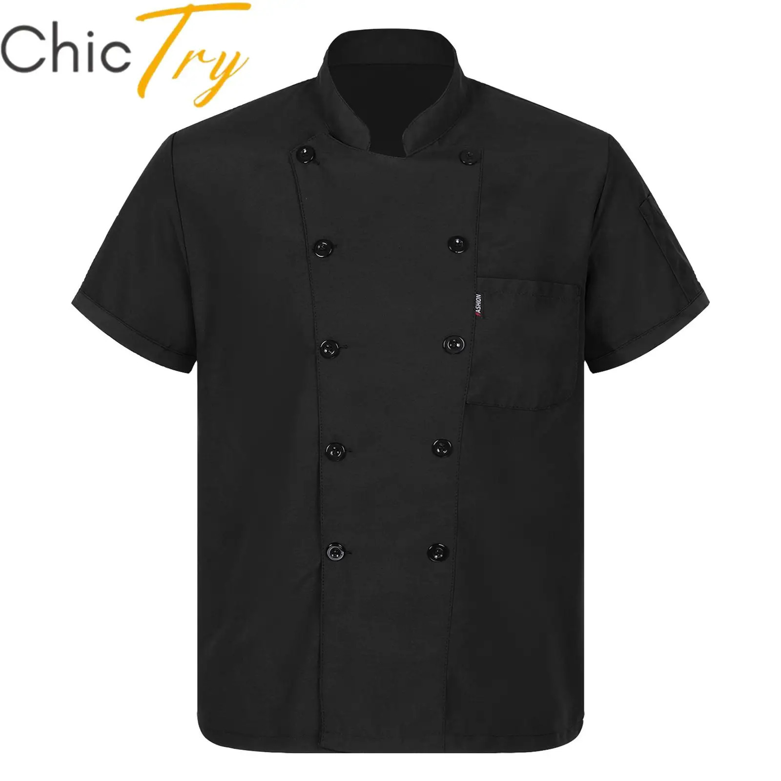 Adults Unisex Chef Shirt Women Mens Restaurant Work Uniform Stand Collar Coat Canteen el Cook Food Service Jacket 240412