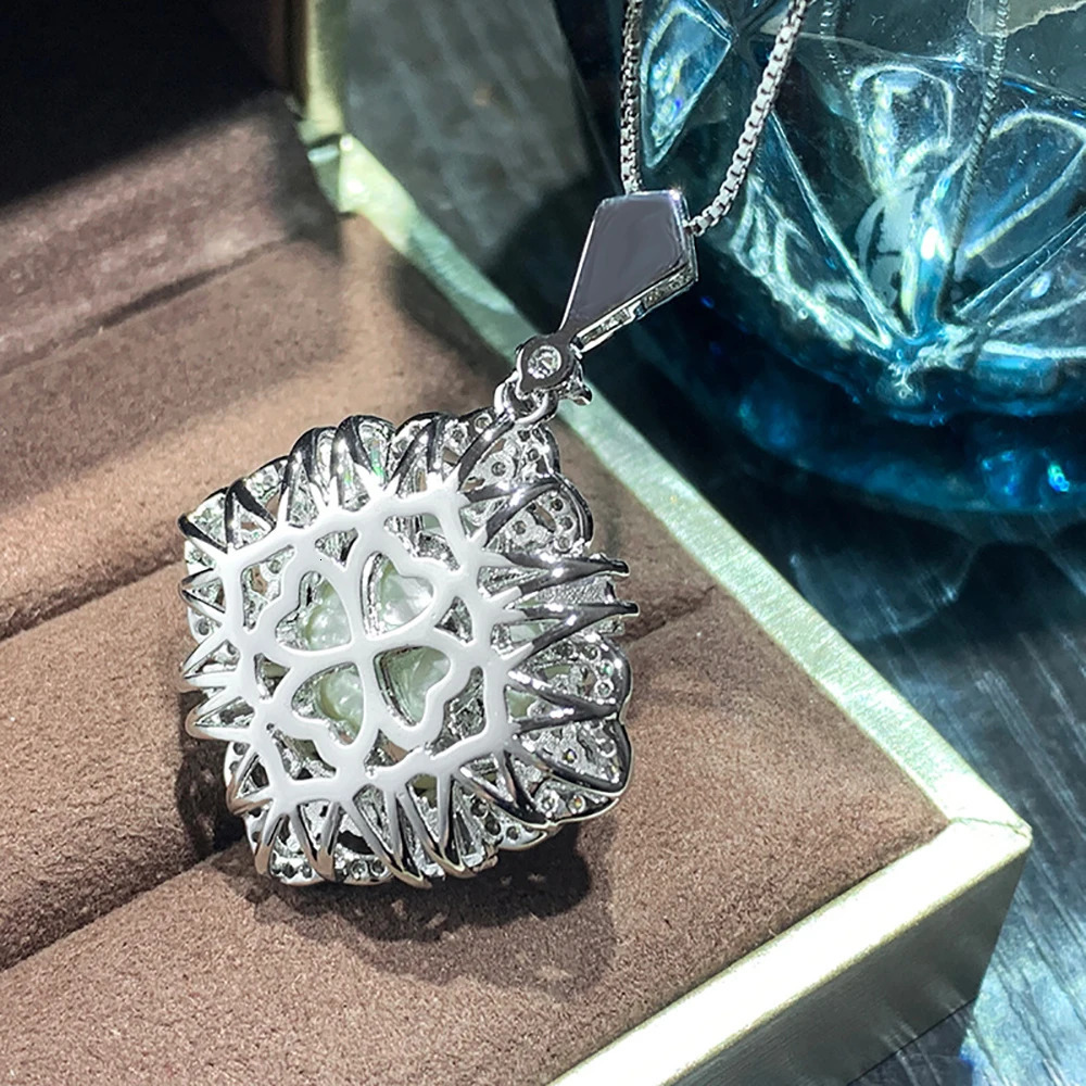 Charm 14-16mm white large pearl high carbon diamond pendant necklace earrings suitable for womens anniversary wedding party jewelry set 241115