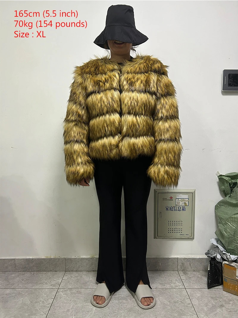 2024 Faux Raccoon Fur Coat Women Jacket Coat Women Winter Fluffy Jacket Thick Warm Furry Fur Outwear Faux Fur Coat 241115
