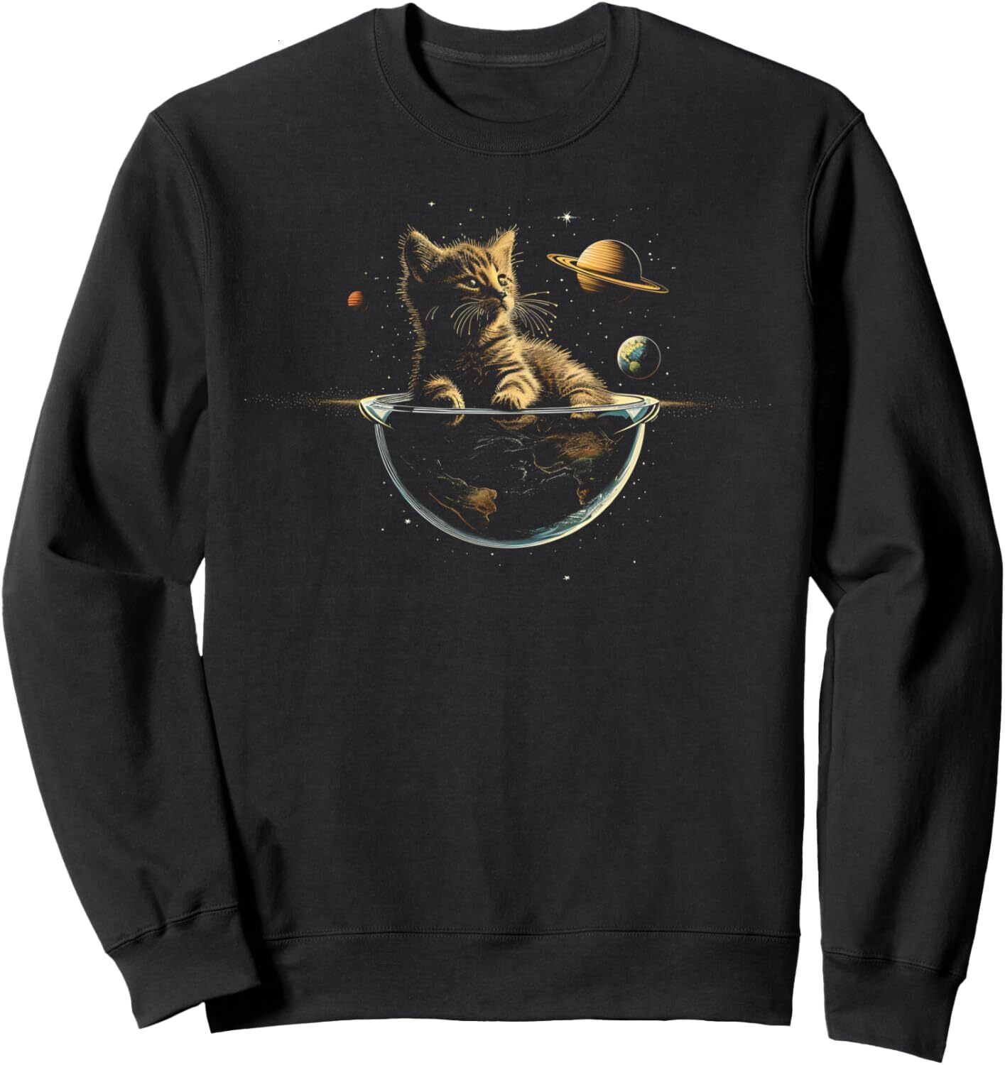Long Sleeve Shirts for Men sweatshirt Cat Kitten Planet Galaxy Universe Astronomy Solar Graphic Sweatshirt T shirt Tee Streetwear Casual tops clothes 