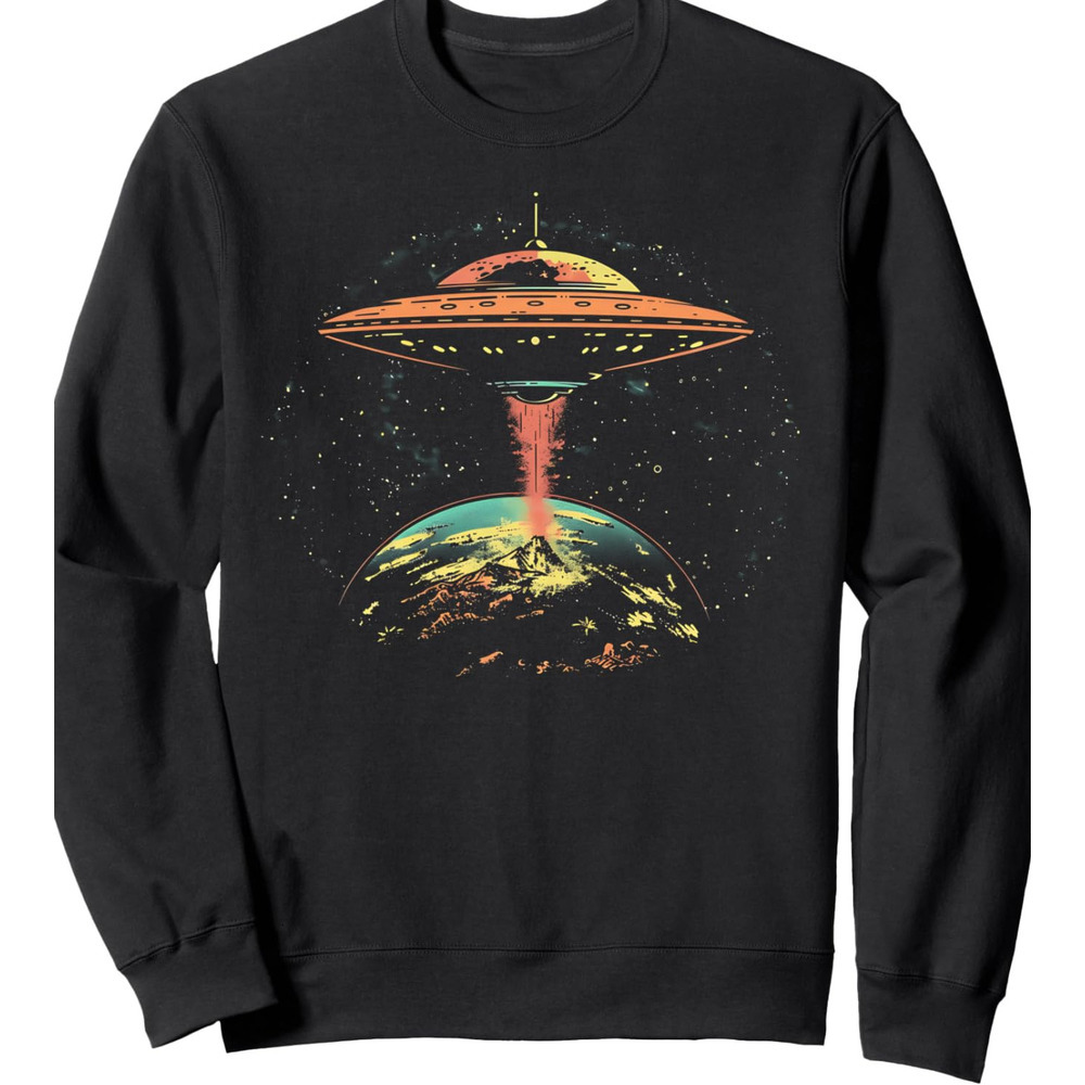 Long Sleeve Shirts for Men sweatshirt Alien UFO Spaceship Galaxy Earth Science Fiction Graphic Tee Sweatshirt T shirt Tee Streetwear Casual tops cloth