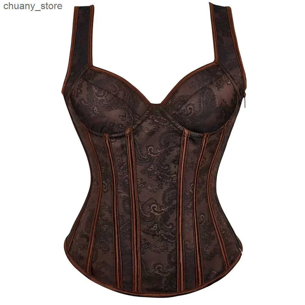 Belts Vintage Jacquard Corset Top With Straps Bra Cup Push Up Women Corsets Lace-Up Sexy Overbust Gothic Steampunk Bustiers Vest L240910