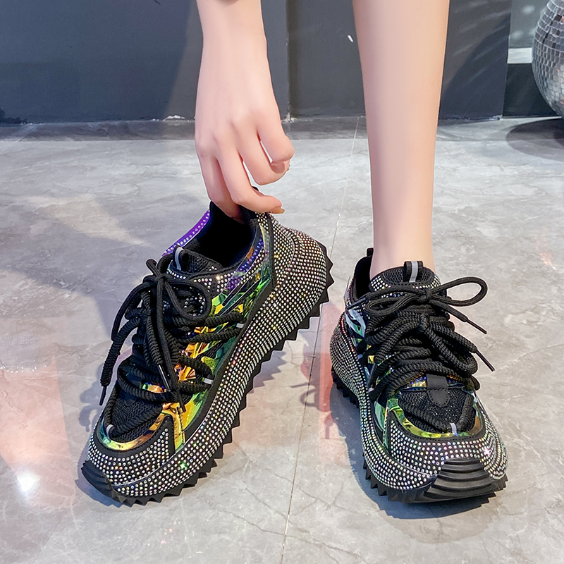 2025 New Women's Cross Lace up Thick Bottom Casual Fashion Running Shoes Luxury Full Diamond Casual Shoes High Quality Designer Sports Shoes Shin