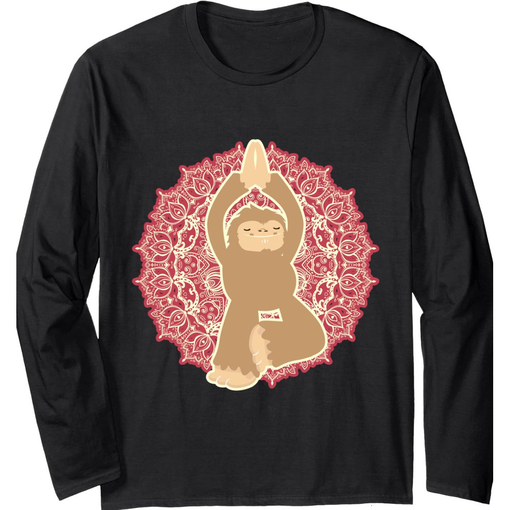 Long Sleeve Shirts for Men sweatshirt Bigfoot Doing Yoga Fitness Lotus Flower Gym Gift Long Sleeve T-Shirt T shirt Tee Streetwear Casual tops clothes
