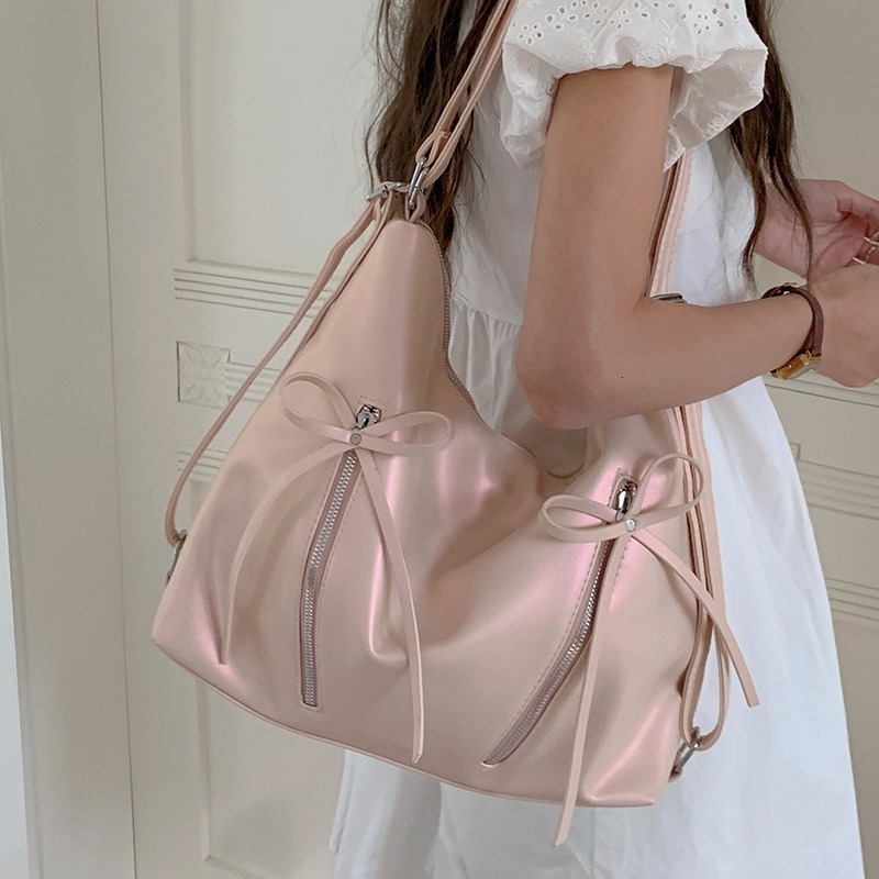 Korean New Bow Knot Backpack Sweet Shoulder Bag For Women Fashion Y2k PU Leather Tote Bags Causal Large Capacity Female Handbags