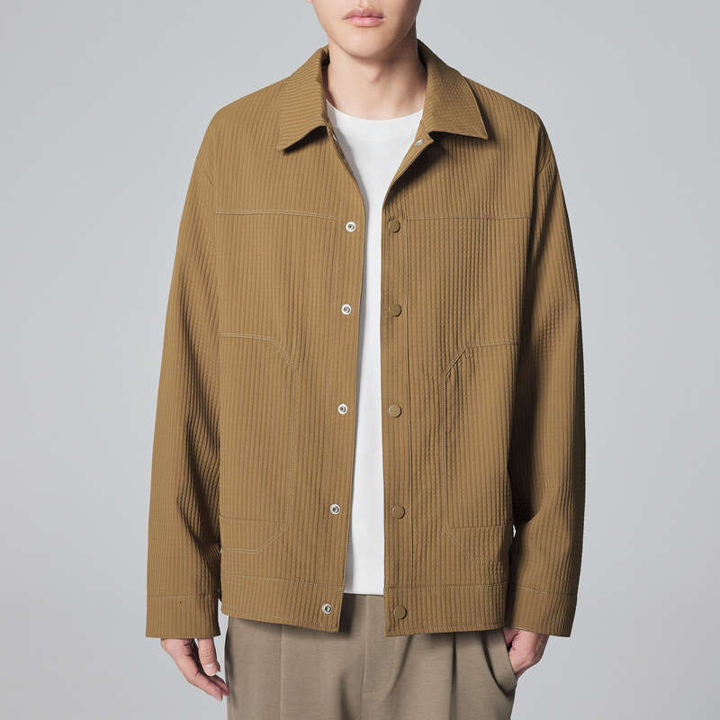 Mokaike Plaid Texture Workwear 2024 Autumn New Simple Lapel Men's Jacket 81220