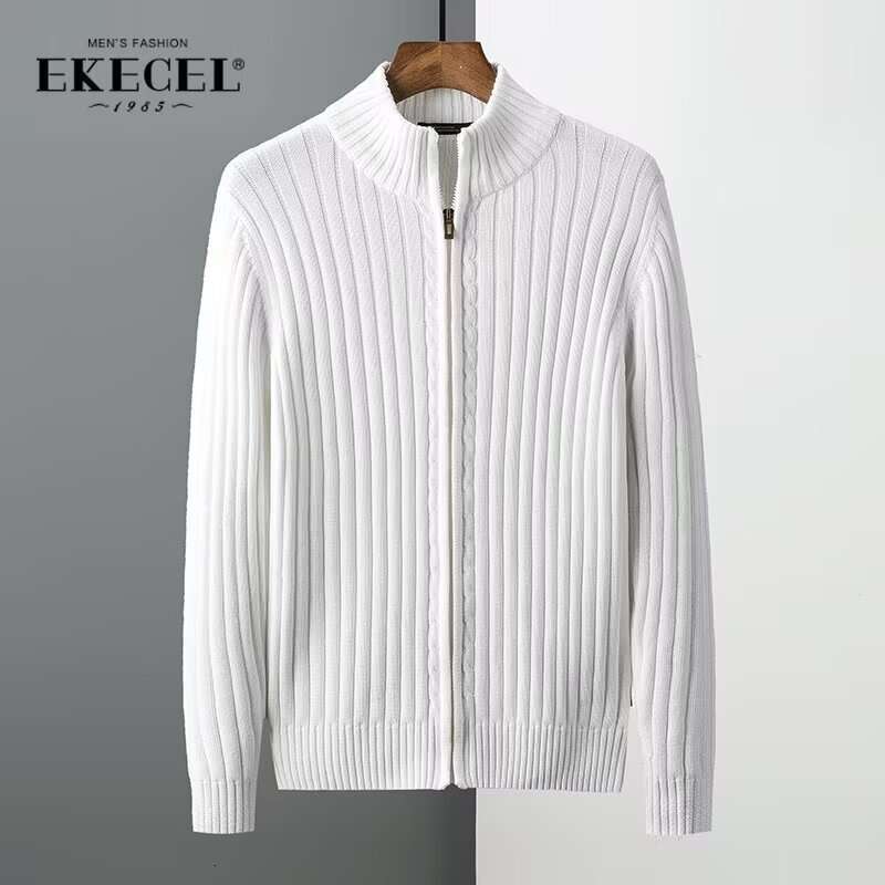 Stand Up Collar Knitted Cardigan Korean Version Slim Fit Jacket Men's Workplace Autumn And Winter Warm Woolen Sweater Gentleman Style