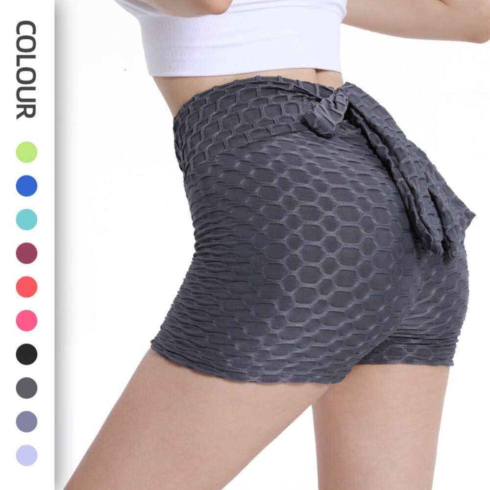 New Bubble with Raised Hips, High Waist Bow and Drawstring Shorts, Female Slim Fit, Sexy Yoga Tripartite Pants F41516