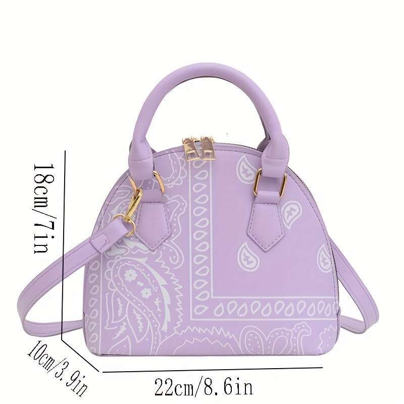 ral Print Versatile Dome Shoulder Bag, Portable Double Handle Stylish Handbag, Zipper Faux Leather Trendy Crossbody Bag