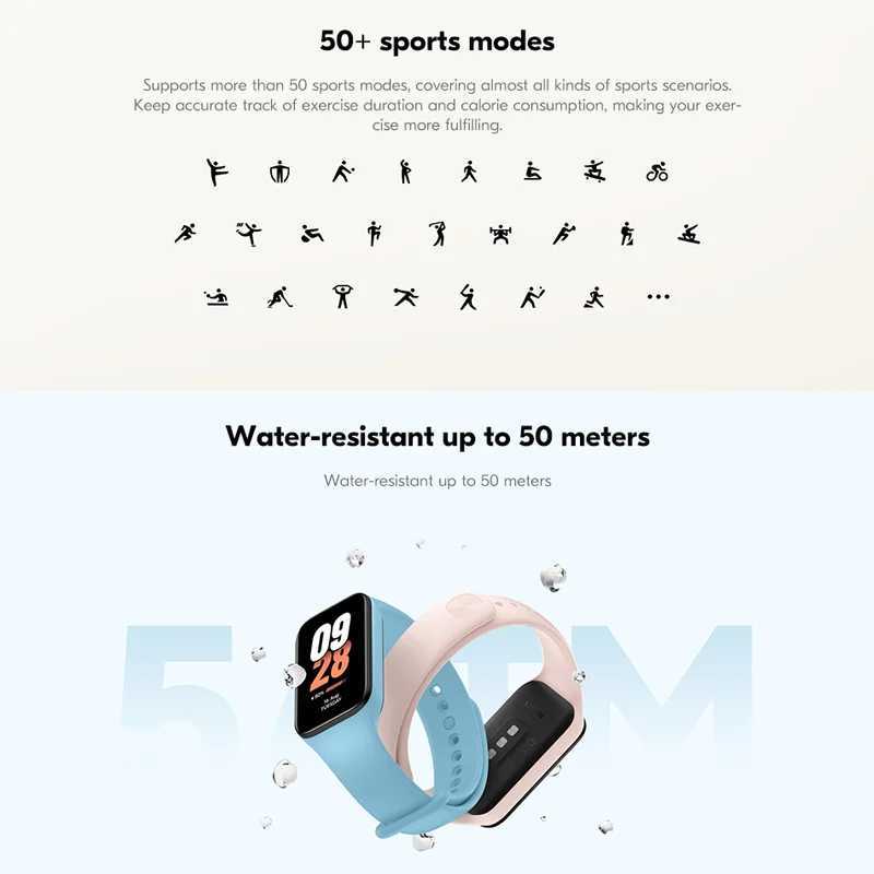 Xia Mi Band 8 Active Global Version Smart Bracelet 8 Color 1.47 LCD Display 50+Sports Mode Blood Oxygen Monitoring Wristband Y241114