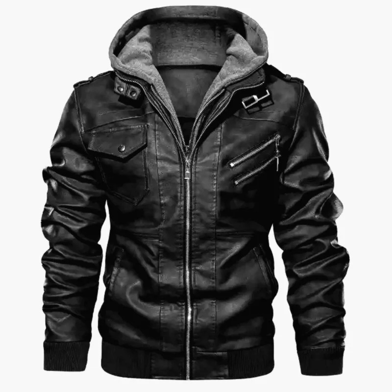 Hood Leather Jacket Streetwear Biker Coat Slim Fit Autumn Winter Mens Fur Lining Motorcycle Fashion 241115