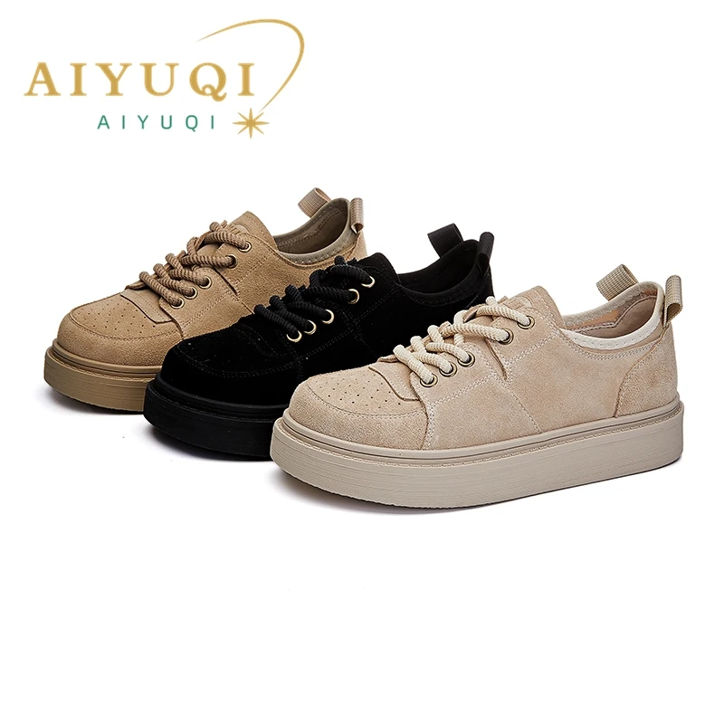 AIYUQI 2024 New Women's Sneakers Shoes Flat-soled Work Shoes Women Lace-up Retro Thick-soled Student Shoes for Female