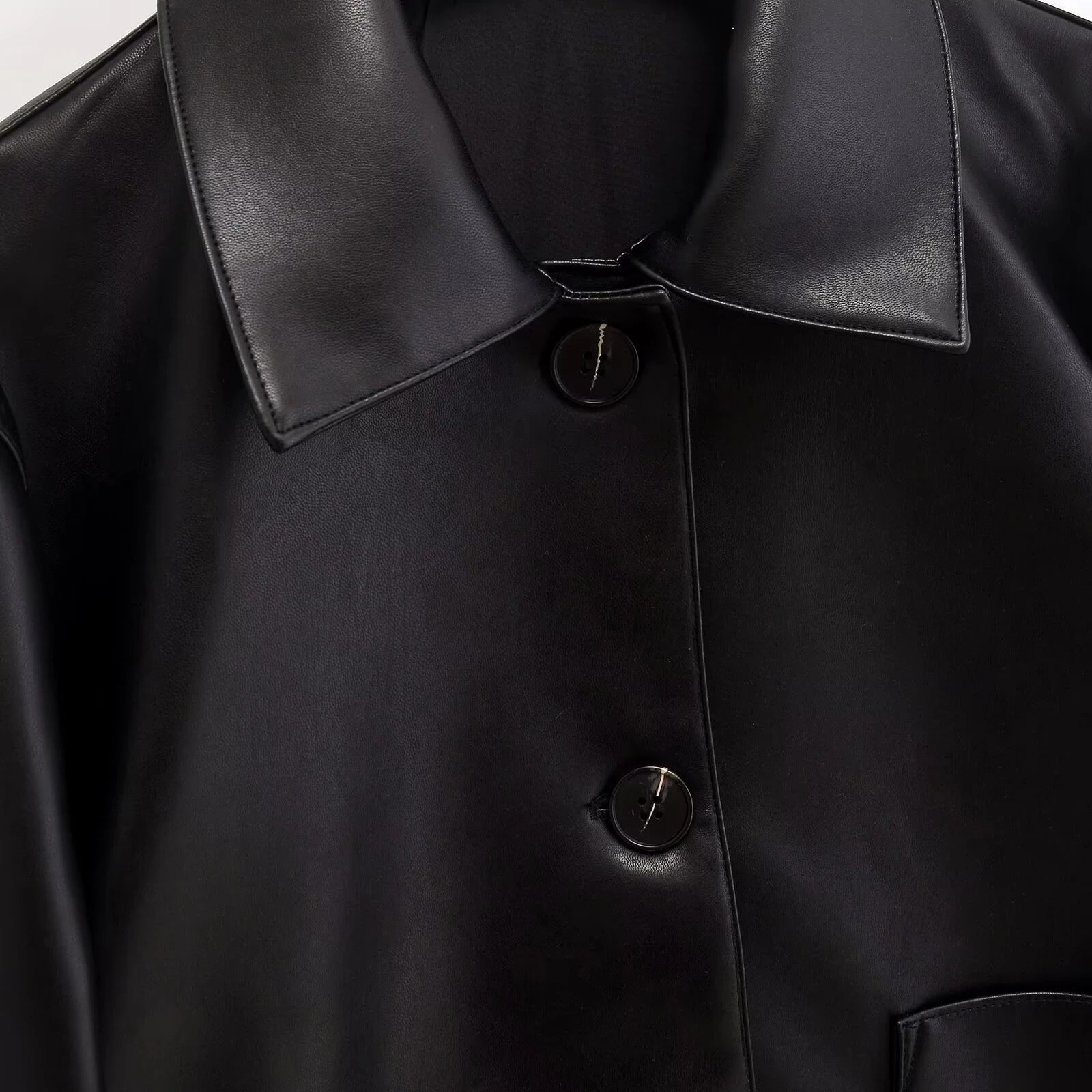 womens leather jacket with pockets single breasted decoration short fashion commuting leisure versatile long sleeved t 241114