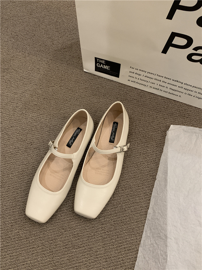 Square head shallow mouth single shoe womens 2023 new spring and autumn Korean version gentle fairy style thick heel Mary Jane shoes 230427