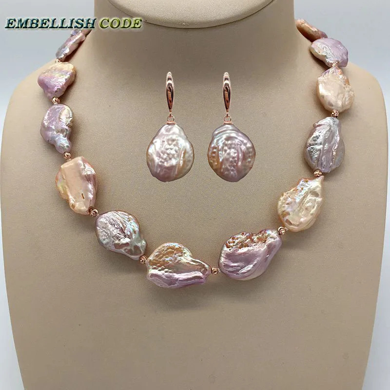 Special Rainbow Baroque Coin Pearl Necklace Hook Pendant Earring Set m Red Gold Plated Beads Mixed Color Elegant Suitable for Women 241115