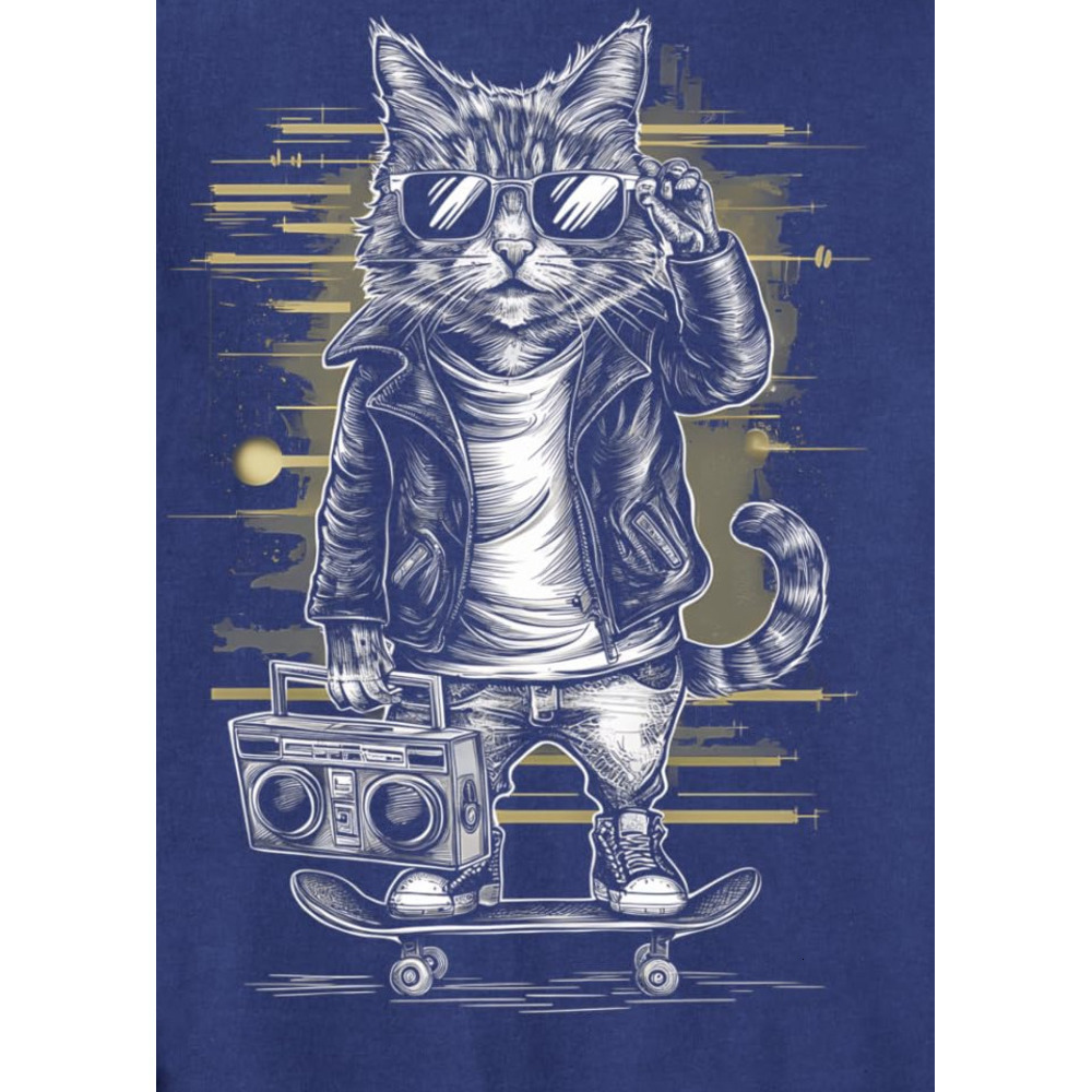 Long Sleeve Shirts for Men sweatshirt Skateboarding Cat Headphones Retro Vintage Urban Streetwear Sweatshirt T shirt Tee Streetwear Casual tops clothe