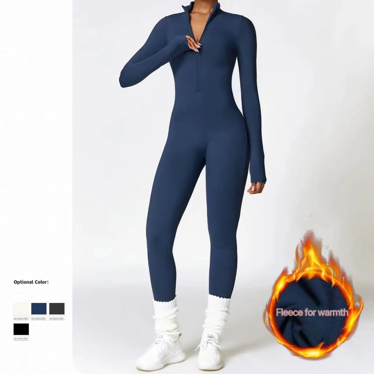 Winter Fleece Women's One-Piece Yoga Pants Long-Sleeved Warm Ski Overalls Outerwear High Elastic Cycg Bodybuilding Bodysuit
