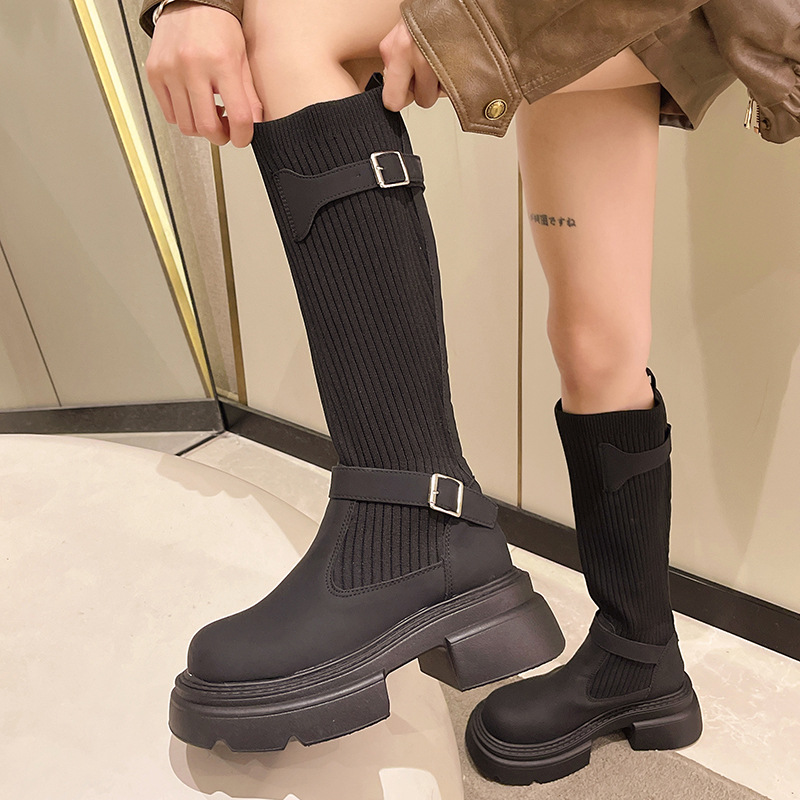 Autumn/Winter Knitted Elastic Thick Soled Boots.