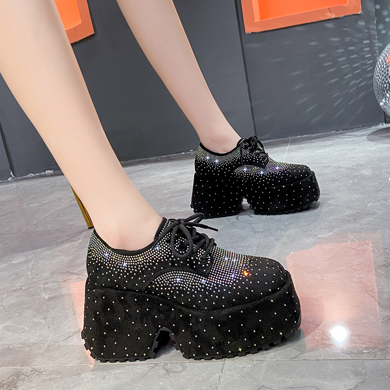 2025 New Luxury Designer High Top Women's Shoes Fashion 9.5CM Thick soled Shoes Shining Water Diamond Thick soled Sports Shoes High quality Casua