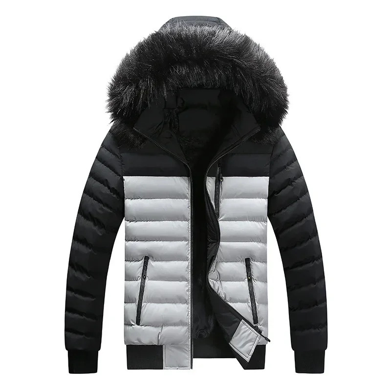 Winter Big Wool Collar Jacket Mens Fashion Splicing Thickened Warm Parkas Men Outdoor Snow Clothes Casual Hooded Padded Coat 241115