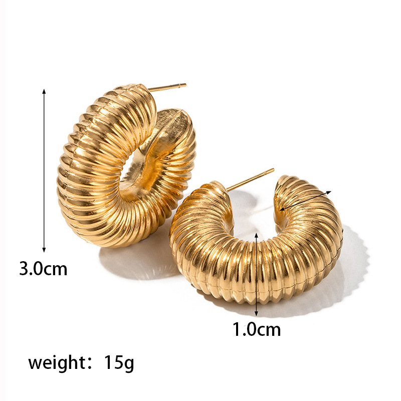 Hoop Earrings For Women Stainless Steel Plated 18K Gold Letter C Shape Vintage Earrings Trending Fashion Accessories Jewelry Ladies
