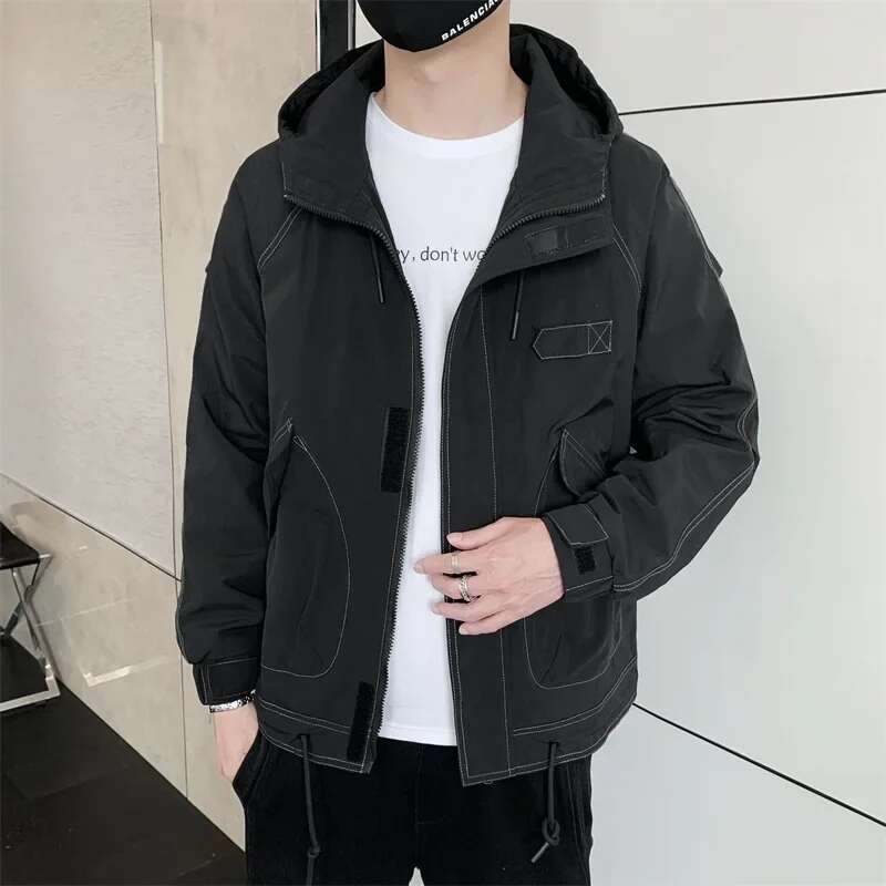 2025 Autumn Winter Mens Cotton Long Sleeve Windproof Jackets New Warm Male Black Coats