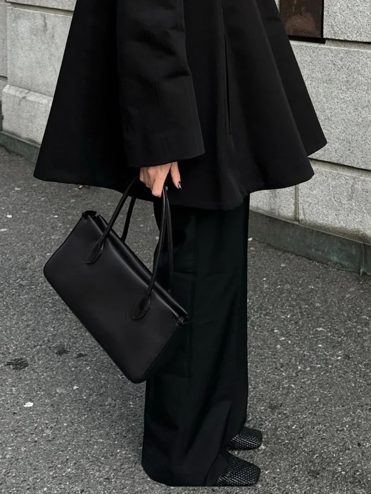 Black Fur Flip Collar Classic Full Sleeve Woman Jacket Elegant Solid Color Single Breasted Coat 2024 Lady Fall Streetwear 241115