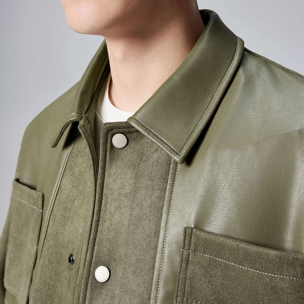 Mokaike Imitation Suede PU Splicing For Men, 2024 Autumn New Style, Simple Lapel Men's Jacket 81197