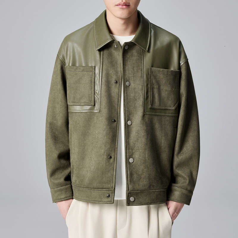 Mokaike Imitation Suede PU Splicing For Men, 2024 Autumn New Style, Simple Lapel Men's Jacket 81197