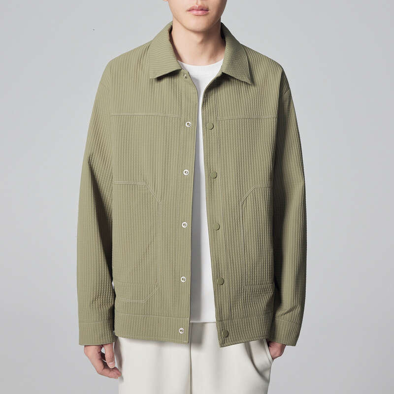 Mokaike Plaid Texture Workwear 2024 Autumn New Simple Lapel Men's Jacket 81220