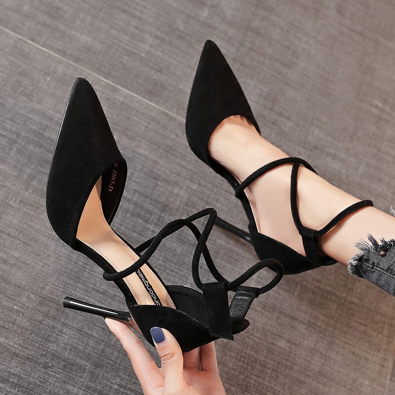 New 2024 Women's Black Suede High Heel Woman Pointed Stiletto Fashion Sexy Pink Wedding Pumps Bridal Shoes