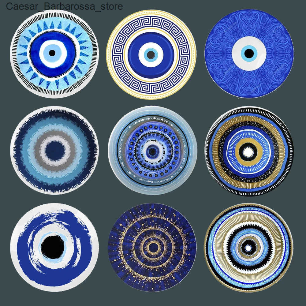 Decorative Plates 10 Turkish Blue Evil Eye Ceramic Wall Hanging Plates Art Craft Ornament Hotel Bar Decorative Background Good Luck Blessing Gift J241