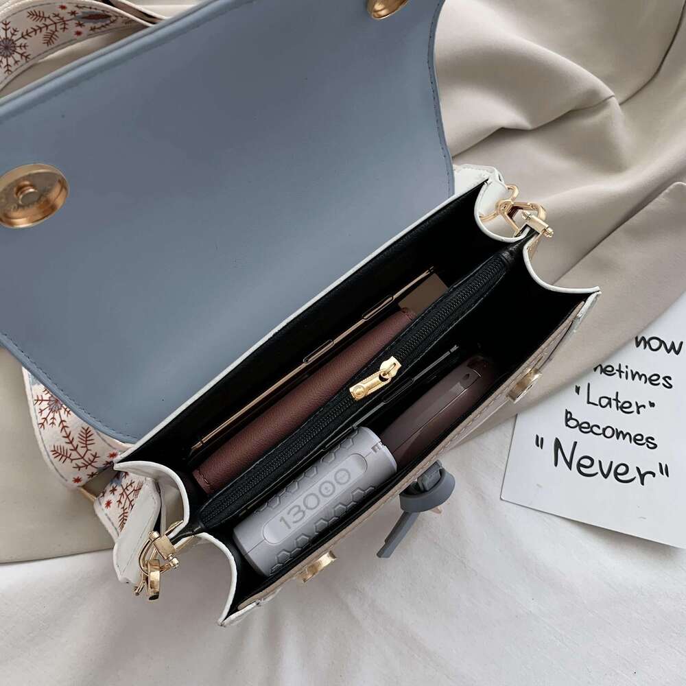Wide Strap Fashion Flap Shoulder Bag, Women's Crossbody Purse with Buckle Decor