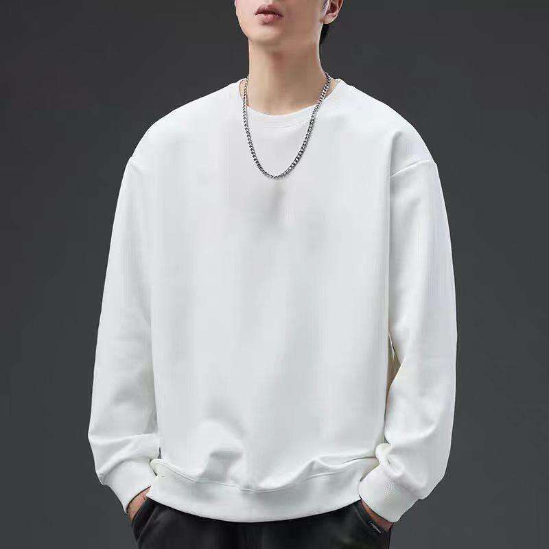 Winter Thick Hoodie Men's Casual Round Neck Pullover Top Loose Jacket Versatile Base Shirt Long Sleeved Warm