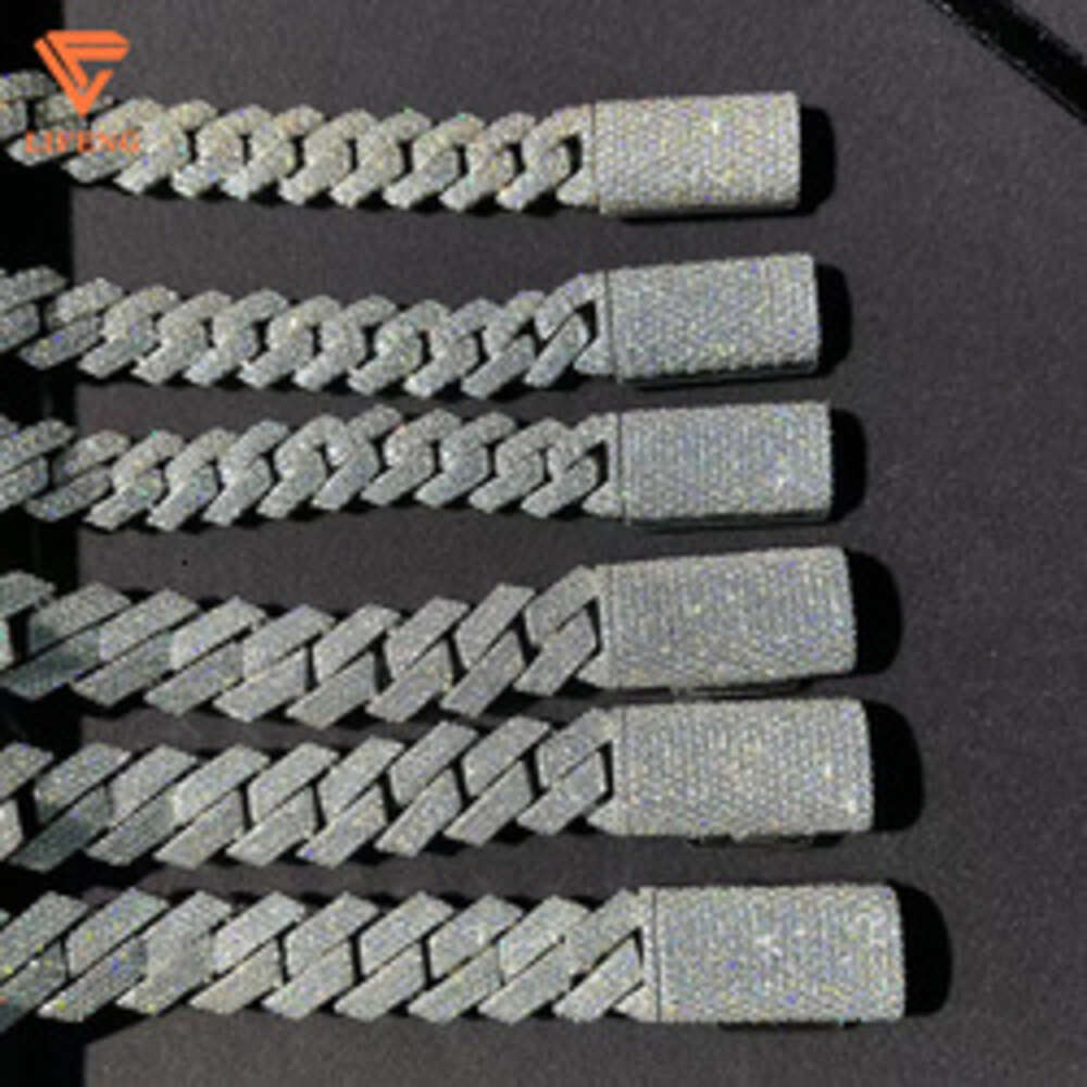 Custom 925 Sterling Silver White Chain 15-20mm Full Iced Out Vvs Diamond Moissanite Cuban Link Hip Hop Necklace