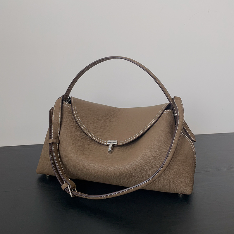 Niche design women's cowhide flip handbag T-lock buckle large capacity shoulder crossbody bag