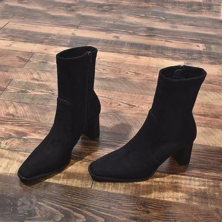 Women's New Autumn/Winter Square Toe High-heeled Short Boots.
