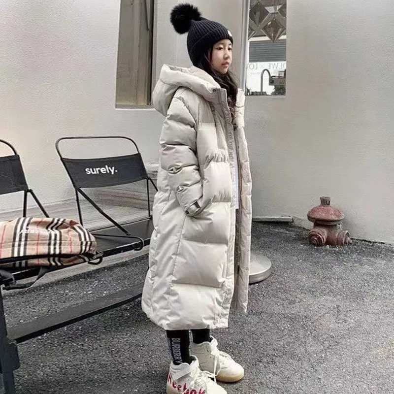 Girls winter clothing thick and warm long park fashionable and casual hoodie childrens jacket 10-12 13-year-old teenagers jacket X2411151