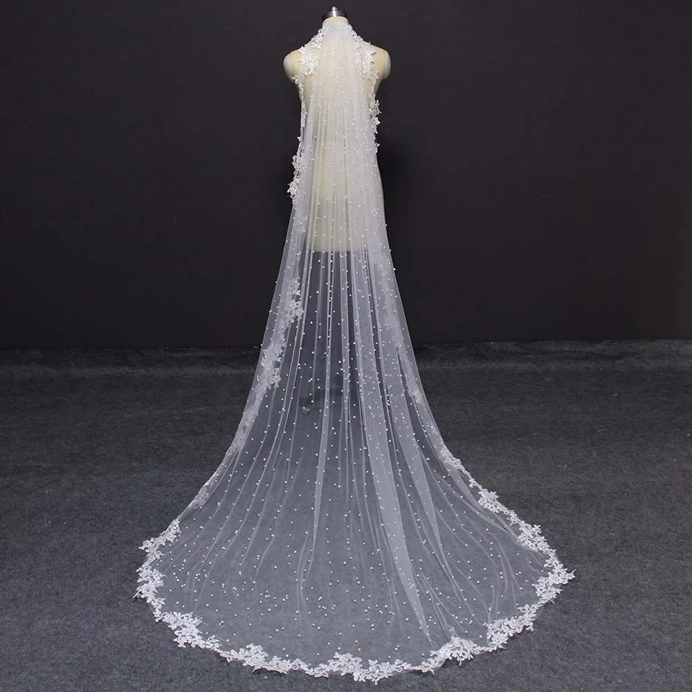 Customized high-quality pearl wedding veil lace applique edge 2.5 meters long bridal veil with comb 250CM 241115