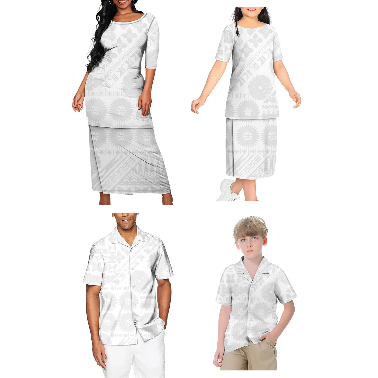 White Girls Clothing Sets Polynesian Tribal Samoan Tonga Fiji Print Custom Matching Family Clothing Outfits Boys Clothing Sets 241115